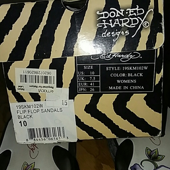 ED HARDY DESIGNS*FLIP FLOP SANDALS*SZ10 BLACK* - Picture 8 of 8